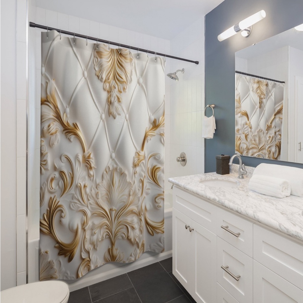 Shower Curtain- white and gold